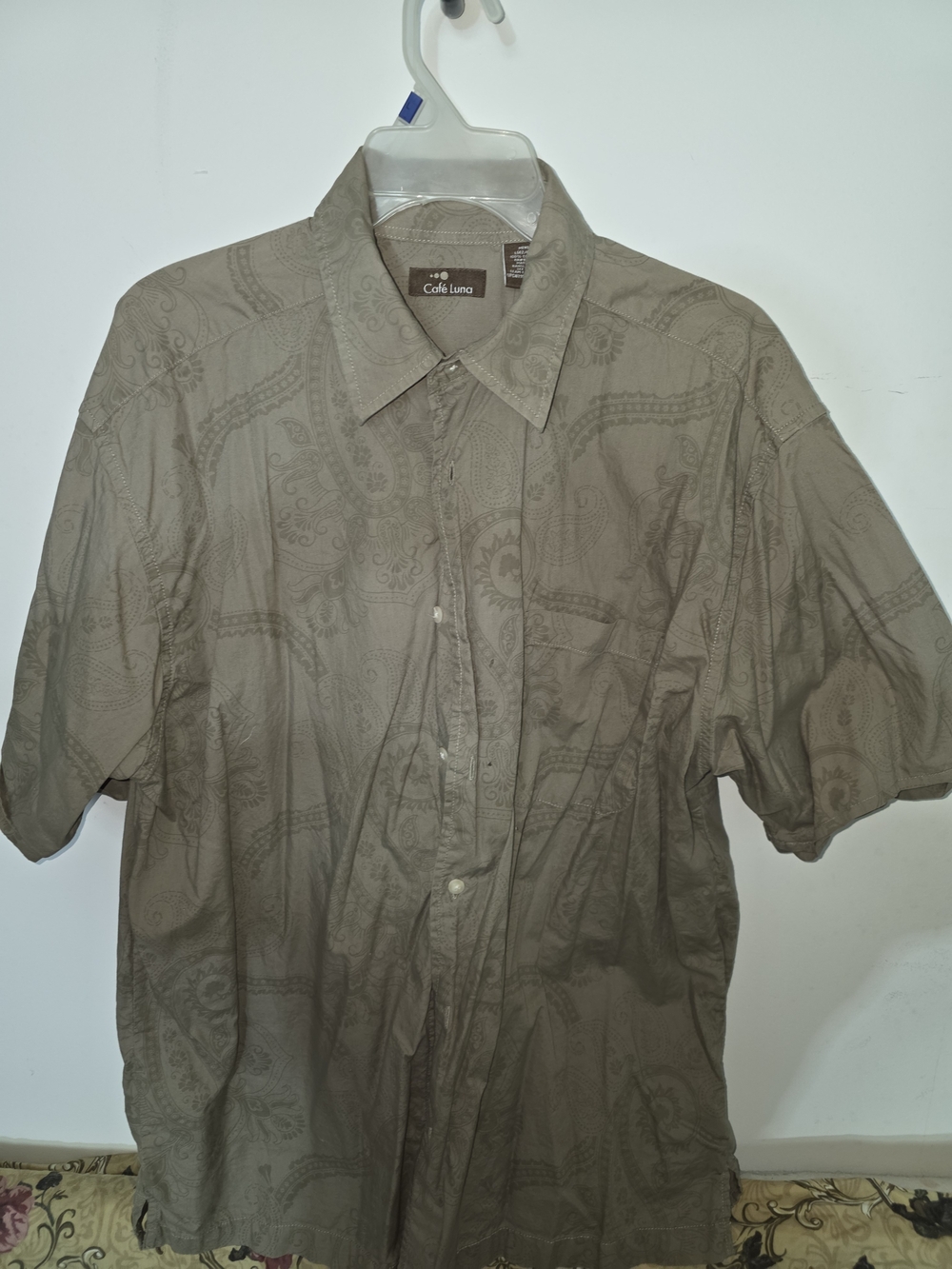 Men's Short-Sleeve Paisley Button-Down Shirt - Taupe